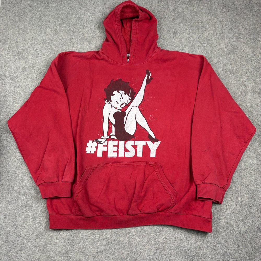 Vintage Y2K Betty‎ Boop Hoodie Mens XL Red Feisty Graphic Pullover Sweatshirt